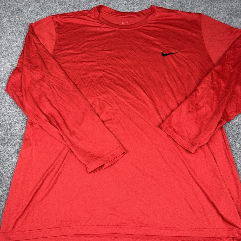 Nike Dri Fit Shirt Mens Xxl Red Long Sleeve Athletic Stretch Training Gym Swoosh